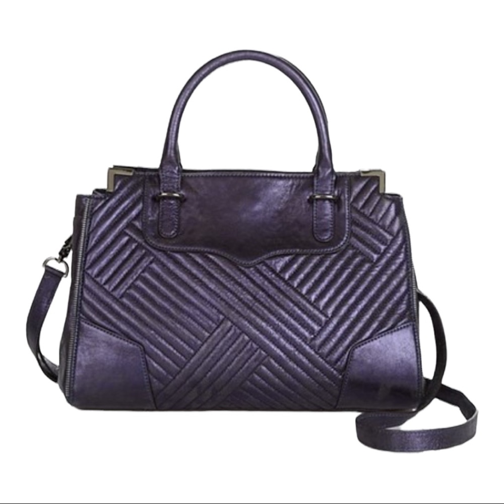 Rebecca Minkoff Quilted Amorous Metallic Purple Satchel with Removable Strap